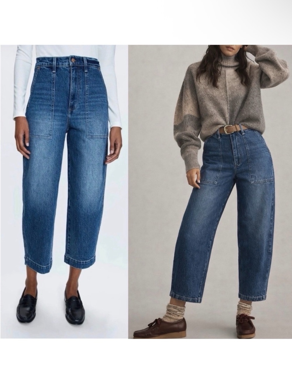 Pistola Cropped High-Rise Wide Barrel Leg Jeans in Dark Blue Wash
Baggy size 31
